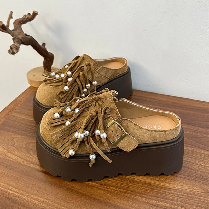 

Platform Women Slippers Flats Designer Mules Shoes Casual Sandals Autumn Woman 2025 Trend Slingback Dress Fashion Mujer Shoes