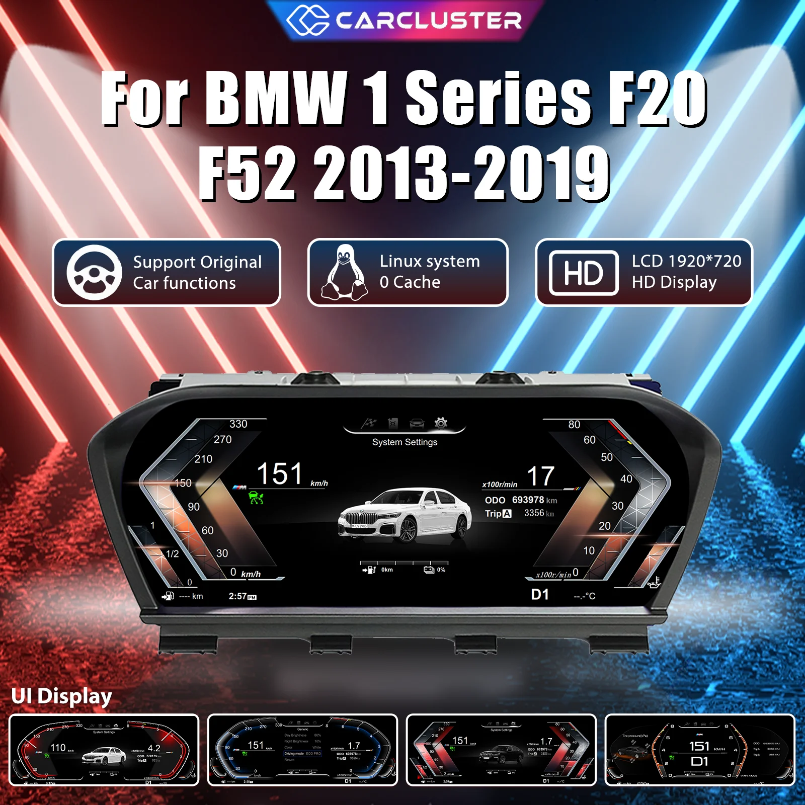 12.3'' Carcluster Plug & Play Dashboard For BMW 1 Series F20 F52 2 Series F22 X1-F48 F49 X2-F39 2013-2025 Years Digital Cluster LCD Speedometer Virtual Cockpit Carplay Android Mirror