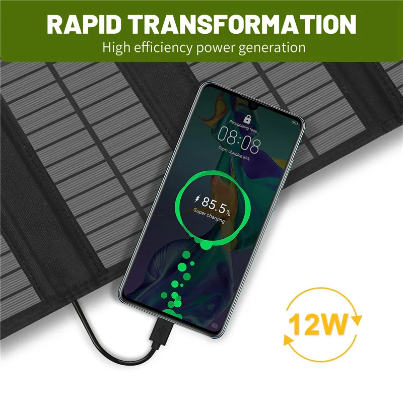 

12W Foldable USB Solar Panel Solar Cell Portable Folding Waterproof Solar Panel Charger For Mobile Phone Camping Hiking