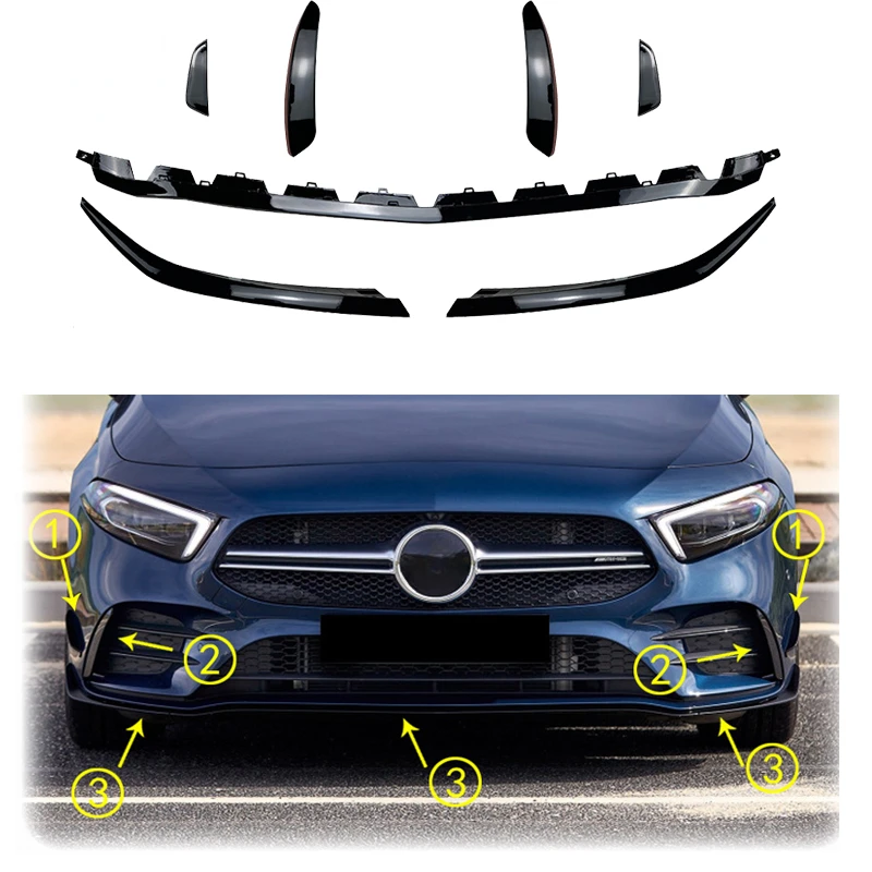 2019-2023 For Mercedes A-class A180 A200 A220 A250 AMG Front Lower Bumper Lip Splitter Canard Spoiler Trim