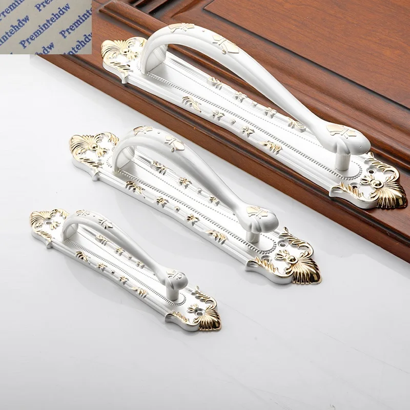 1Piece Zinc Ivory Gilded Gold European Royal Face Mount Door Pull Handle Villa House Door Closet