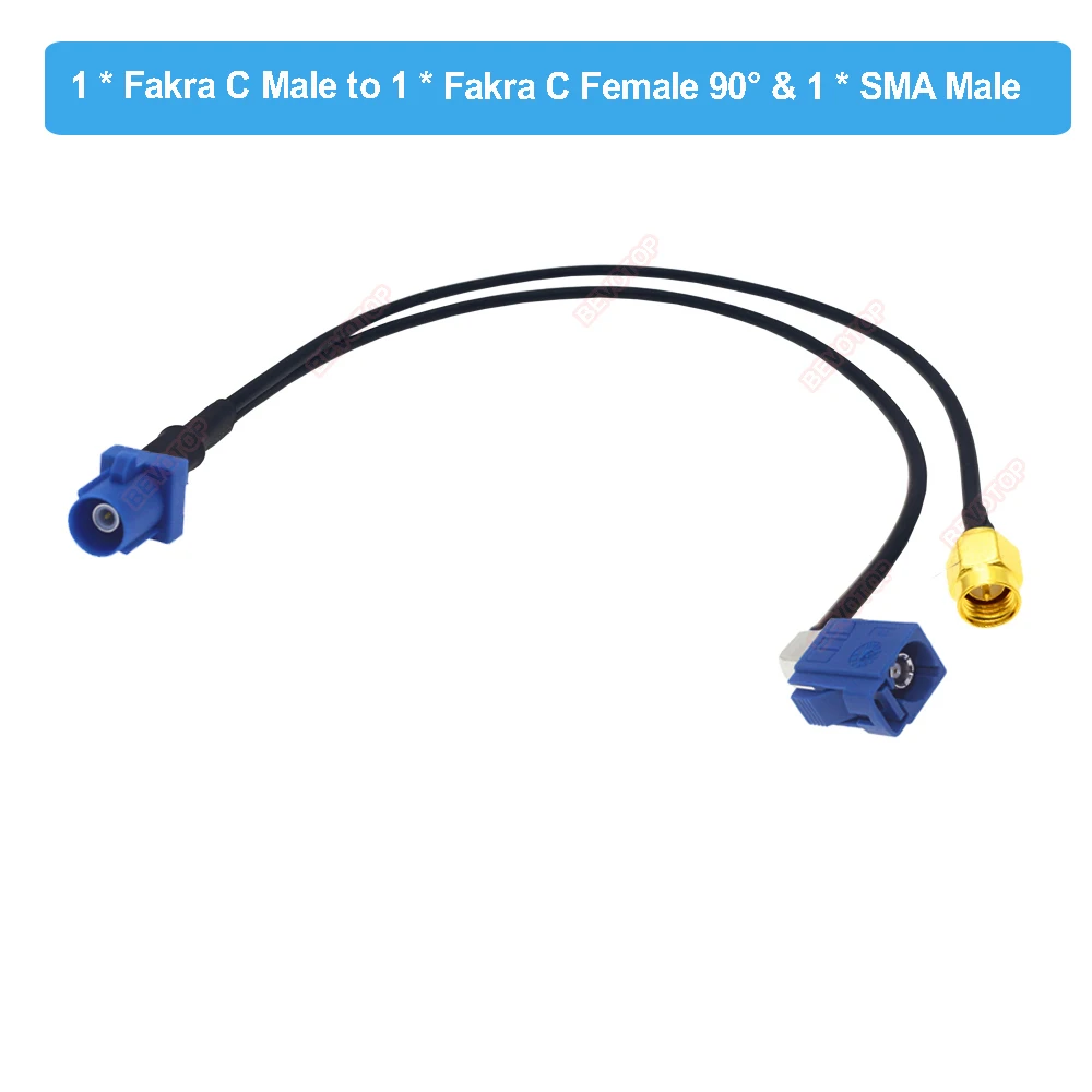 Fakra C Male Plug to Fakra C Female 90° RAL 5005 + SMA Male RG174 Y Type Radio Splitter Combined RF Coaxial Cable 30cm/50cm/1M