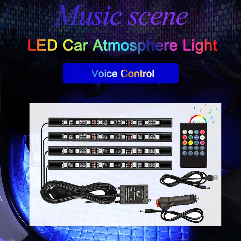 

Car Interior Atmosphere RGB LED Strip Light USB Wireless Remote Music Control Multiple Modes Decorative Dynamic Ambient Light