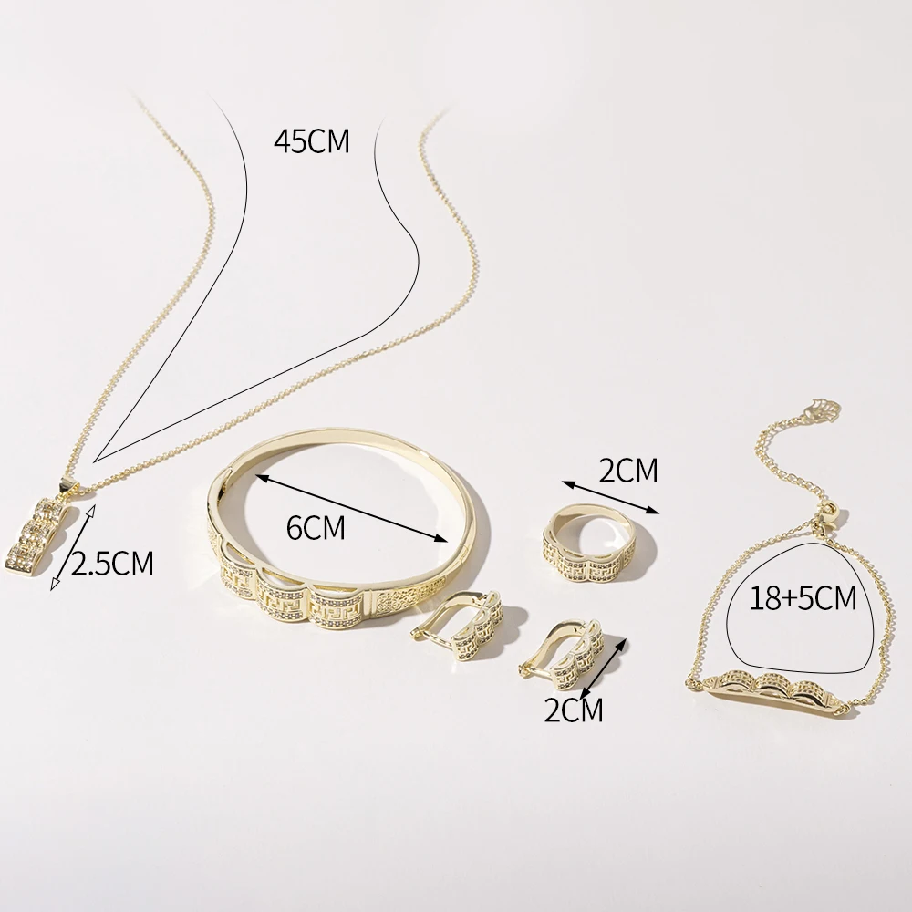 LUIZADA Marokko Trend Goldfarbenes Schmuckset für Party-Design, Ohrringe und Anhänger, Halskette, Armband, Ring-Set für Verlobung – Detail 6