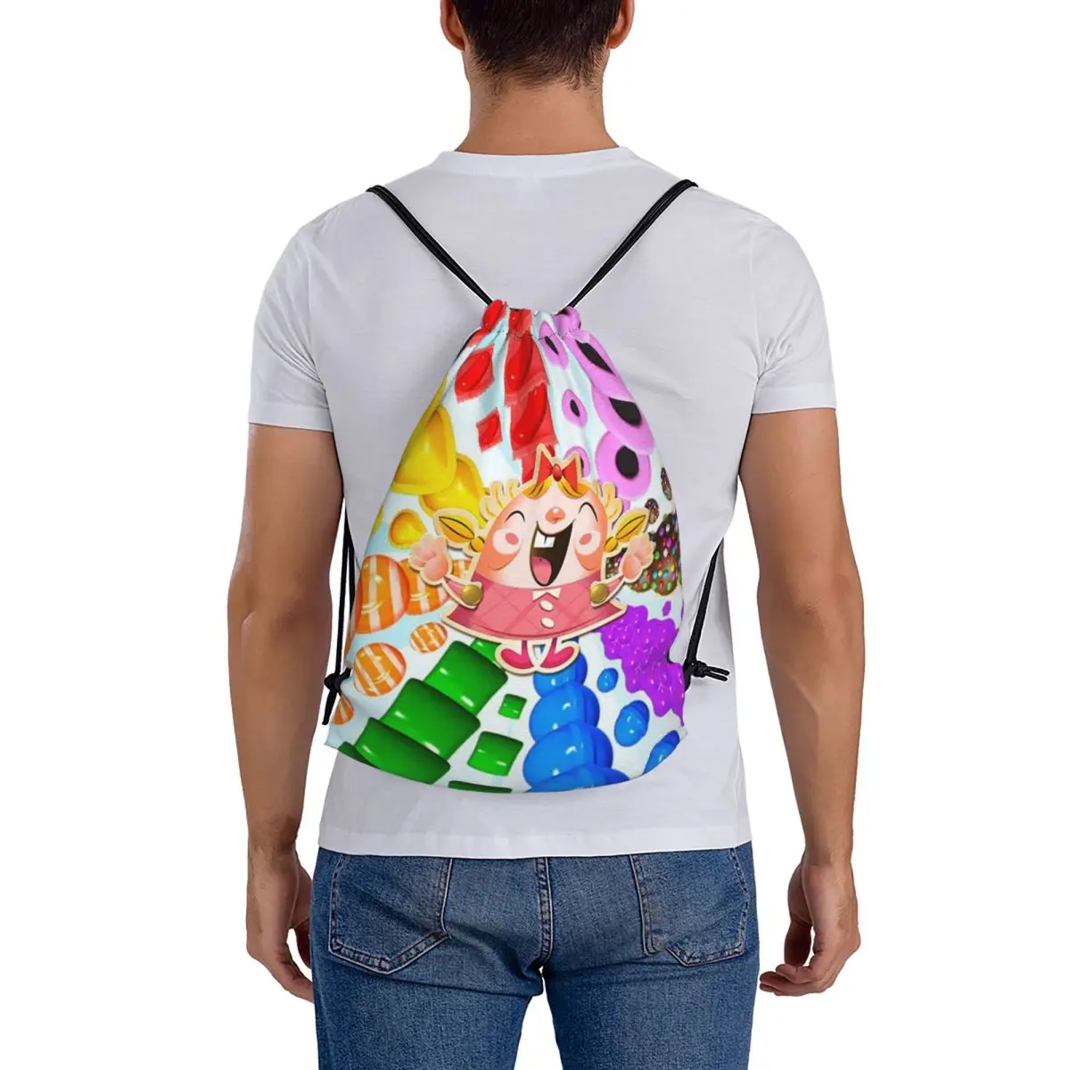 Tiffi Rainbow Boosters Candy Crush Backpacks Multi-function Drawstring Bags Sundries Bag Book Bags for Man Woman Students
