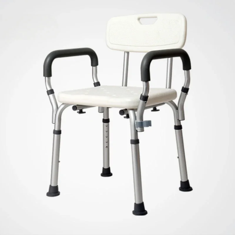 Aluminum Alloy Elderly Shower Chair  Backrest Bath Stool with Adjustable Height  Maternity Bathing Seat  with Drainage Holes