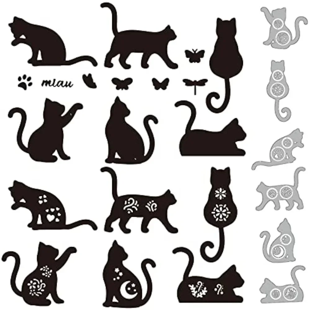 1Set 13Pcs Flower Cat Cutting Dies for DIY Scrapbook Metal Cat Kitty Die Cuts Embossing Stencils Template for Paper Card Making