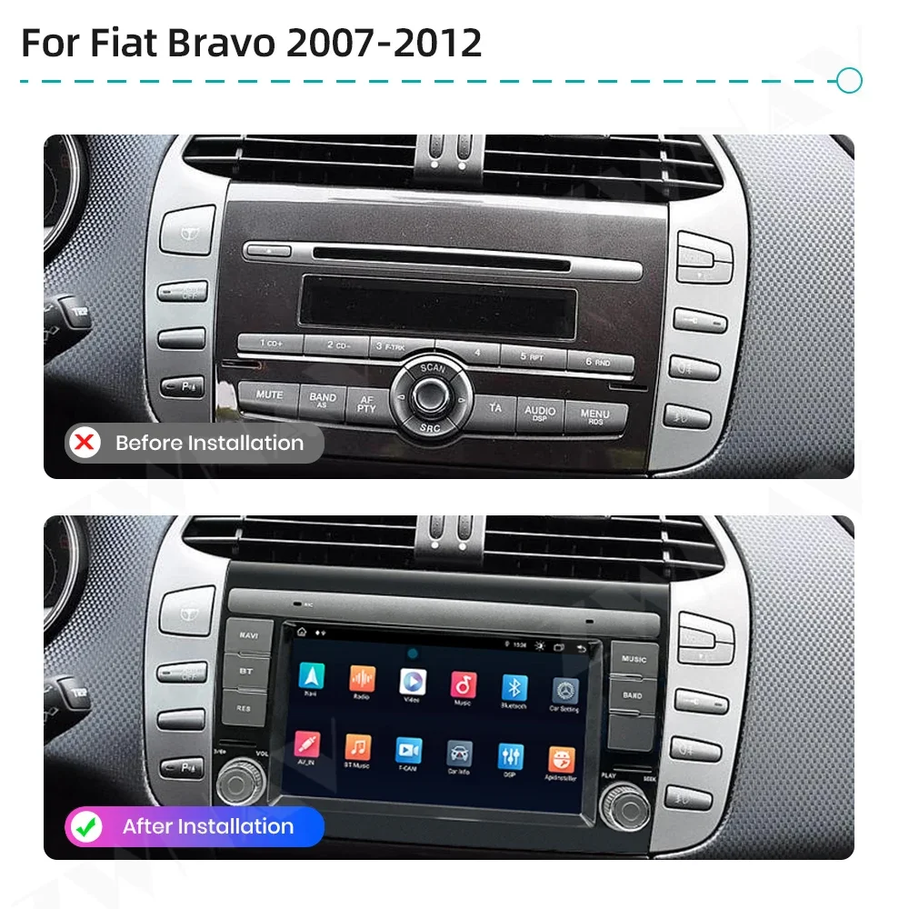 For Fiat Bravo 2007 2008 2009 2010 2011 Android Car Radio 2 Din Carplay Automotive Screen Multimedia Auto GPS Audio Stereo Head