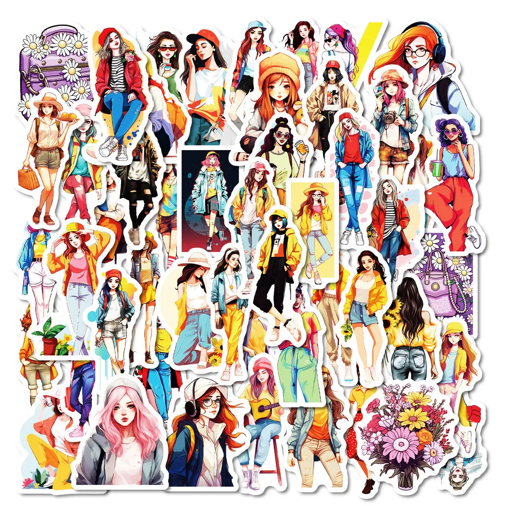 50PCS Cartoon Mädchen Saisonale Outfits Graffiti Aufkleber für Fahrrad Hand Konto Federmäppchen Aufkleber BulingBulingStickers Store