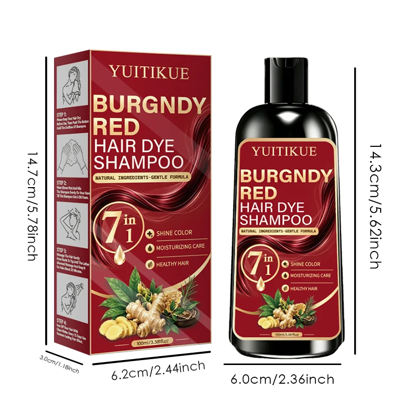 7 IN 1 Burgunderrotes Haarfärbeshampoo YUITIKUE Sanfte natürliche Formel Glanzfarbe Feuchtigkeitsspendendes Haarpflegeshampoo Haarfärbemittel für zu Hause – Detail 11