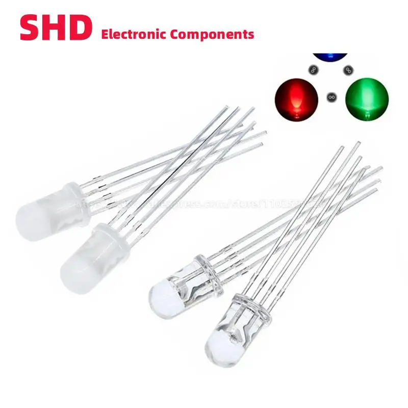 

20PCS 5mm RGB LED Common Cathode / Common Anode Tri-Color Emitting Diodes F5 RGB Diffused / Transparent Highlight for Arduino