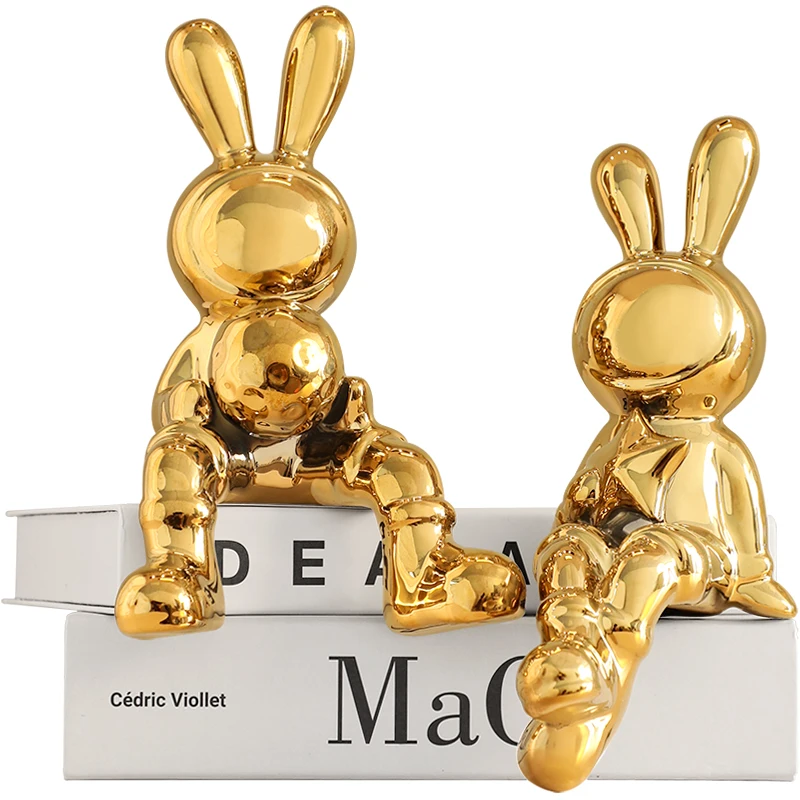 Electroplating Rabbit set of 2pcs Sculpture for Home Decor office desk Decoration Living Room Decor Animal Statue 2023 Rabbit