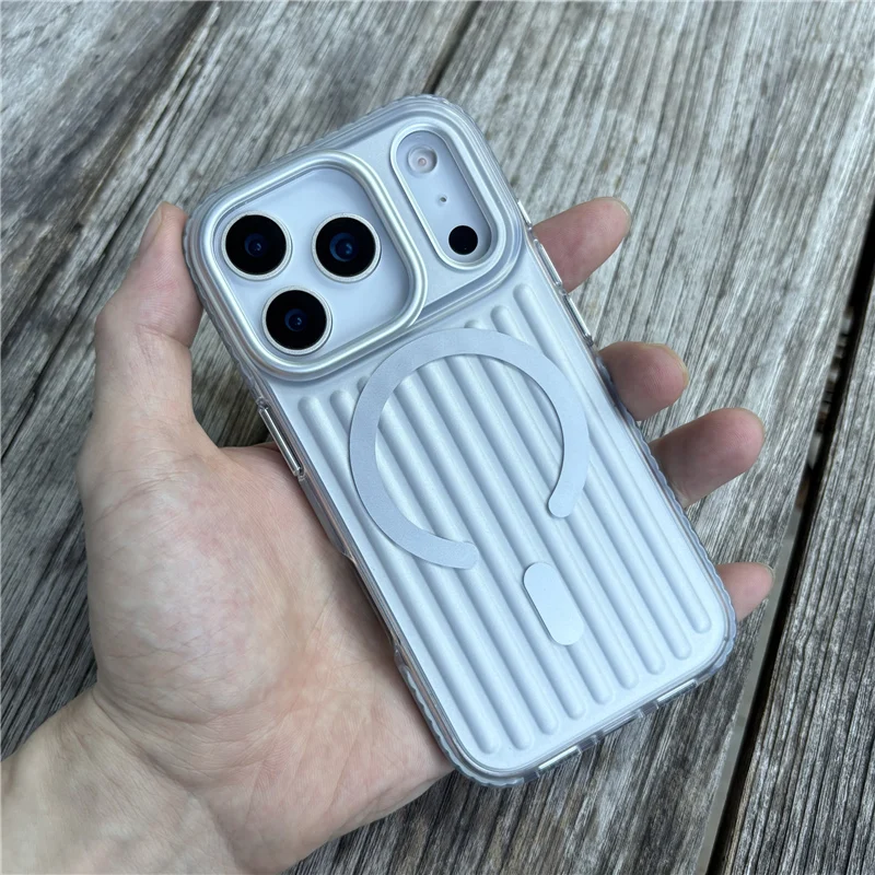 

Luxury Matte Plating Corrugated Magsafe Magnetic Wireless Charge Case for iPhone 17 Pro Max 17Pro 17 16Pro Max Shockproof Cover
