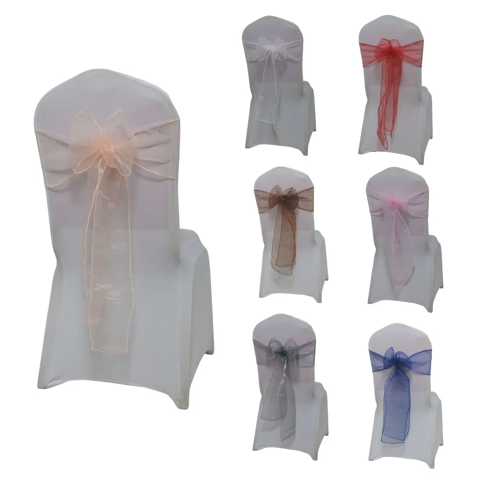 

25pcs Organza Chair Sash For Christmas Birthday Party Restaurant Decoration Butterfly Knots Band Lawn Wedding Chair Sahshes