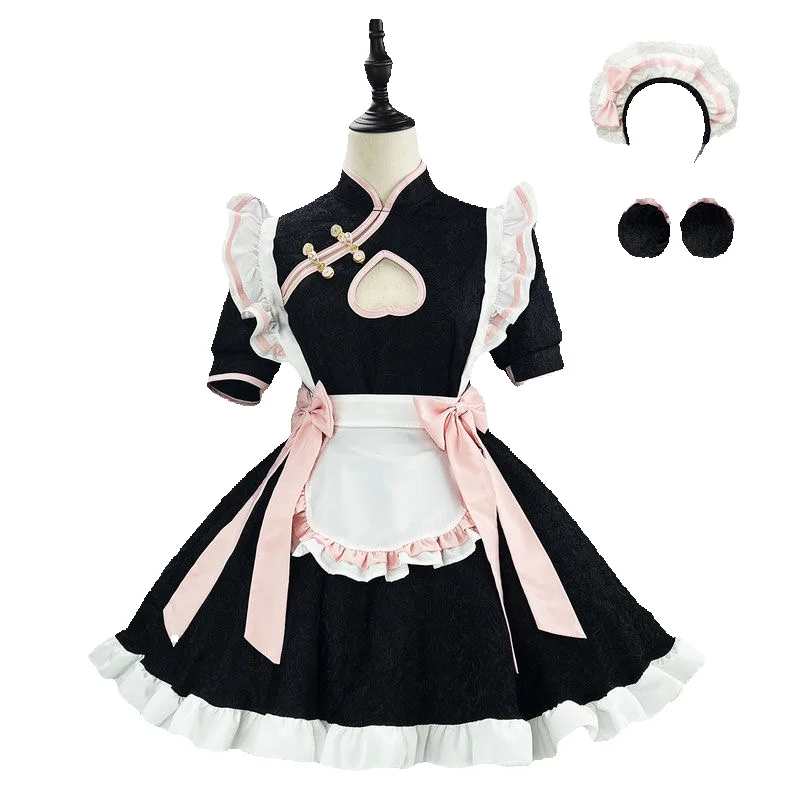 

Cosplay Chinese style maid outfit lolita cos hollow new chinese cheongsam maid uniform suit dress