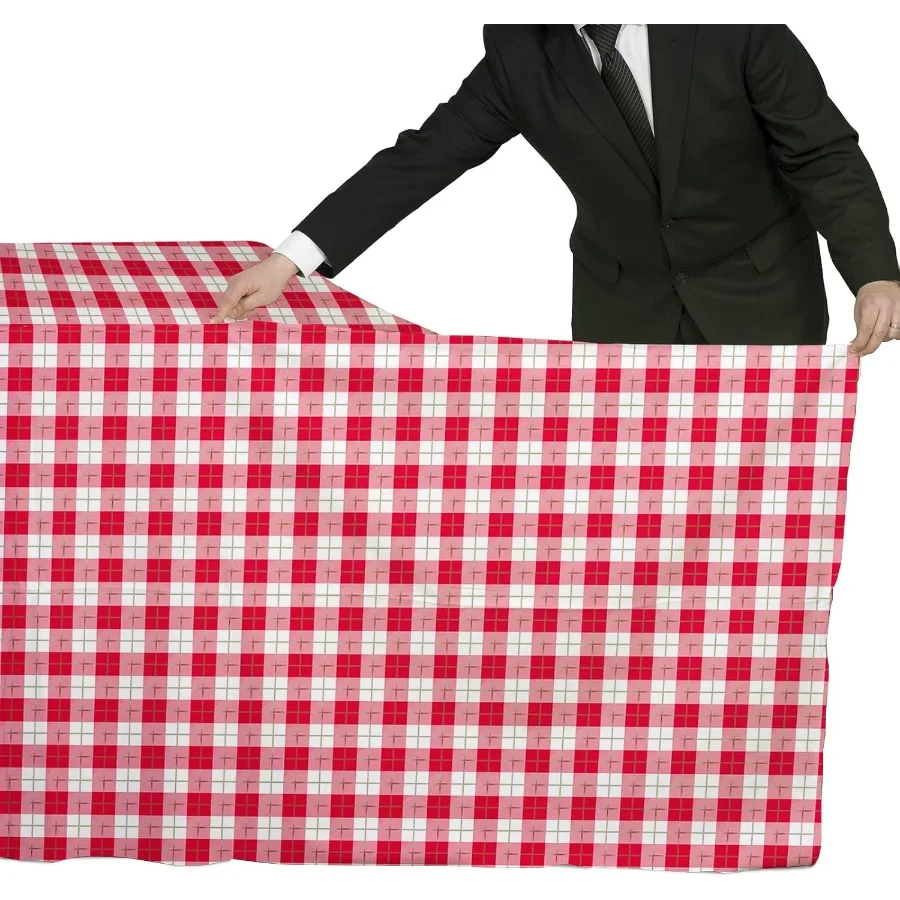 Tovaglia impermeabile rettangolare a quadretti rossi bianchi da 3 pezzi 54X108 pollici Tovaglia in plastica usa e getta con stampa in oro per Easte