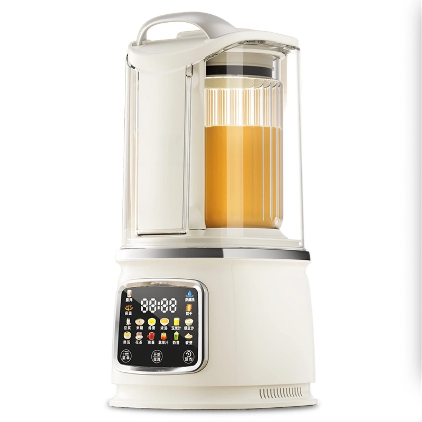 Household fully automatic soybean milk maker, with quiet and soft sound, multi-functional, and produces fine, residue-free milk.