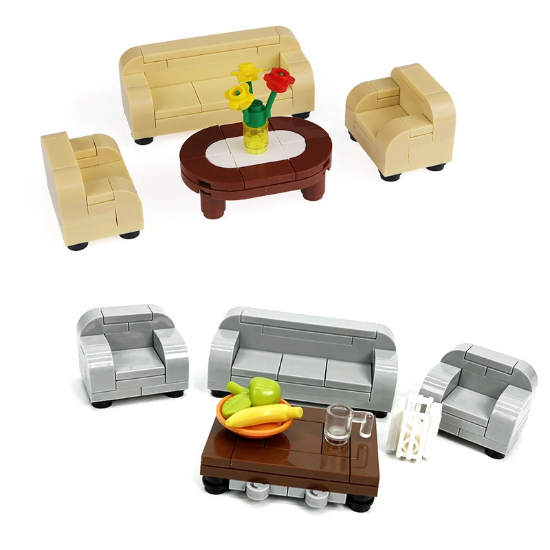 New Living Room Sofa Kit City MOC Building Blocks Compatible With LEGO KTV Luxury Box Bar Decoration Furniture Bricks Toys