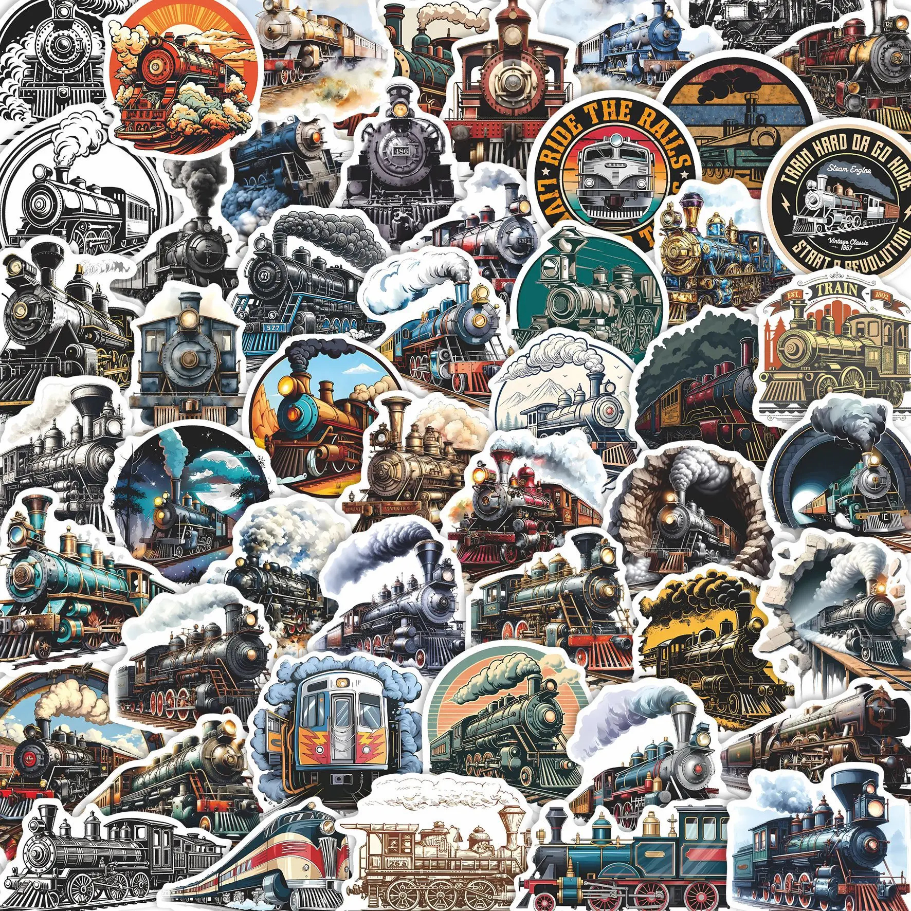 

50PCS Retro Train Cartoon Sticker Creative Decoration Mobile Phone Case Notebook Water Cup Skateboard Graffiti Toy Gift Sticker