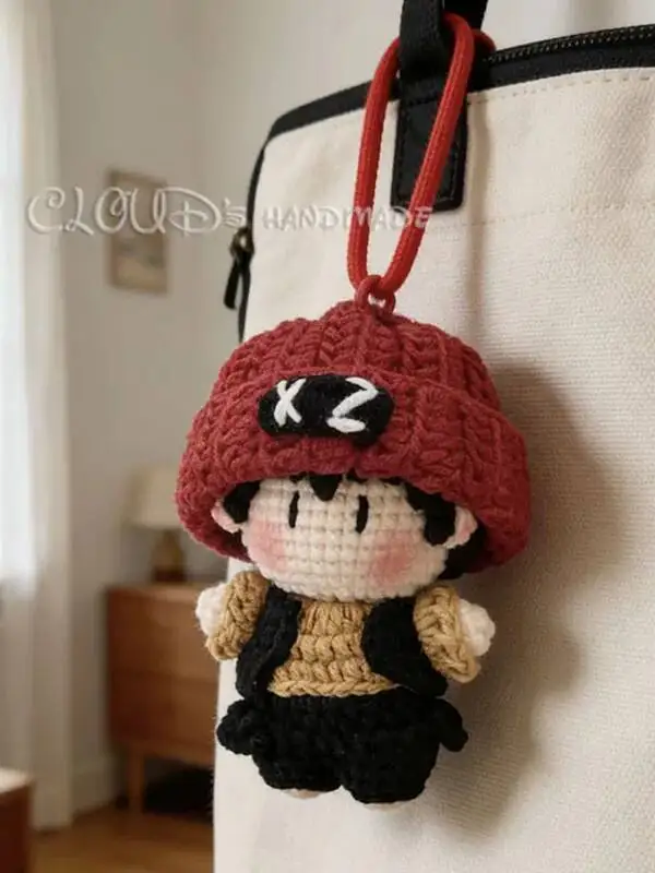 Xiao Zhan's Cute Red Hat Airport-style Plush Accessory Handmade Crocheted Bag Charm Popular Finished Product For Couples