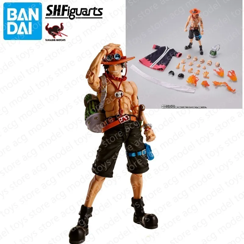 Original Bandai SHF One Piece Series Portcas·D·Ace-Fire Fist-Action Figure Model Doll Gift Collection