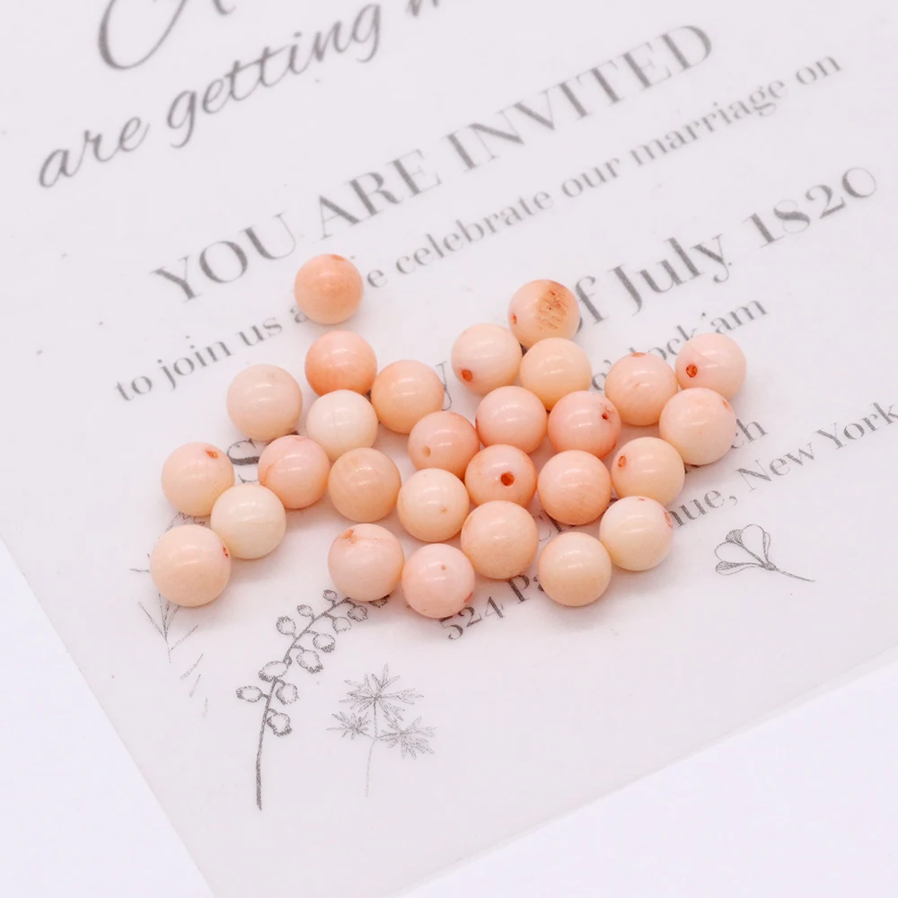 Natural Pink Coral Gem Stone Bead 4mm Half Drilled Hole Loose Beads for Women Jewelry Making DIY Charms Stud Earring Accessories