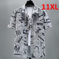 Hip Hop Streetwear Shirt Men Summer Short Sleeve Shirts Plus Size 10XL 11XL Fashion Stripe Shirts Male Big Size Tops