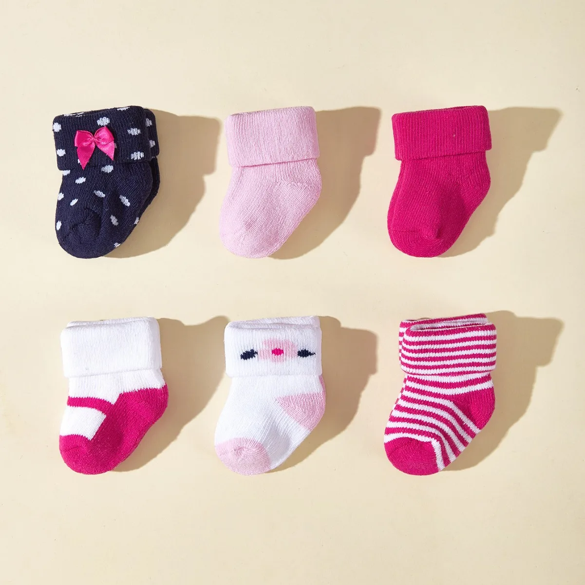 6 pairs Candy Colored Newborn Baby Socks Cute Looped Warm Short Socks for Winter Girls Accessories