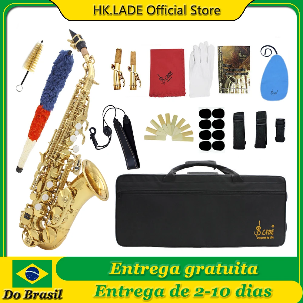 Envio do Brasil SLADE Bb Saxofone Soprano Corpo de Latão Sax Instrumento de Sopro Saxfone com Caso Palhetas Peças e Acessórios
