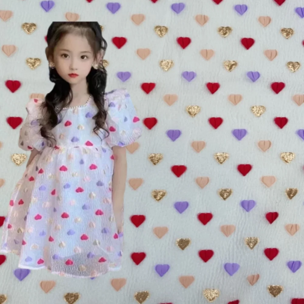 

Jacquard Fabric Colorful Heart Transparent Seersucker Skirt Summer Dress Fabrics Brand Fashion Design Wholesale Cloth by Meter