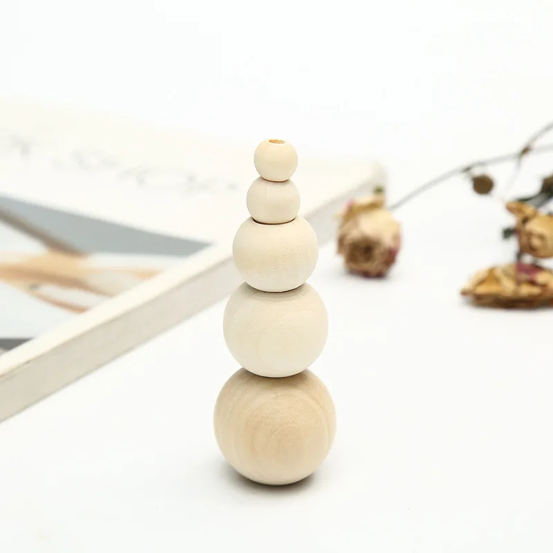 Large Hole Unfinished Wood Beads 8-40mm Antique White Natural Wooden Loose Spacer Beads Macrame Beads For Jewelry Making DIY