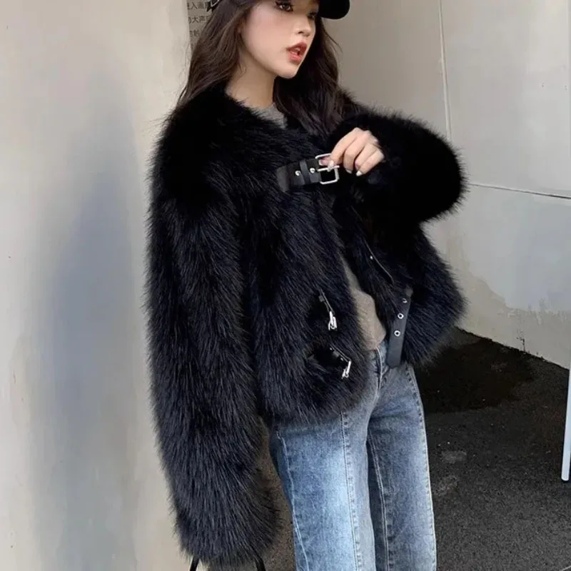 Fried Street Fur Jacket Women Overcoat 2023 Autumn Winter New Imitation Fox Fur Coat Female Outwear Fashion Loose Warm Coat Tops