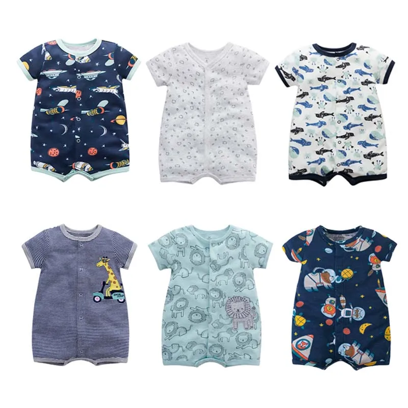 Macacão de manga curta recém-nascido 100% algodão puro, bodysuits de bebê, bodysuit infantil, roupas de meninos e meninas, verão, 0-12 meses