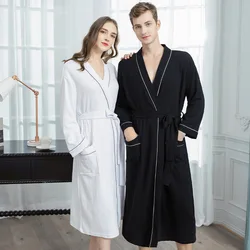 Waffle Bathrobe for Men and Women Water Absorption Hooded Towel Bath Robe Sexy Kimono Plus Size Dressing Gown Male Robes Autumn