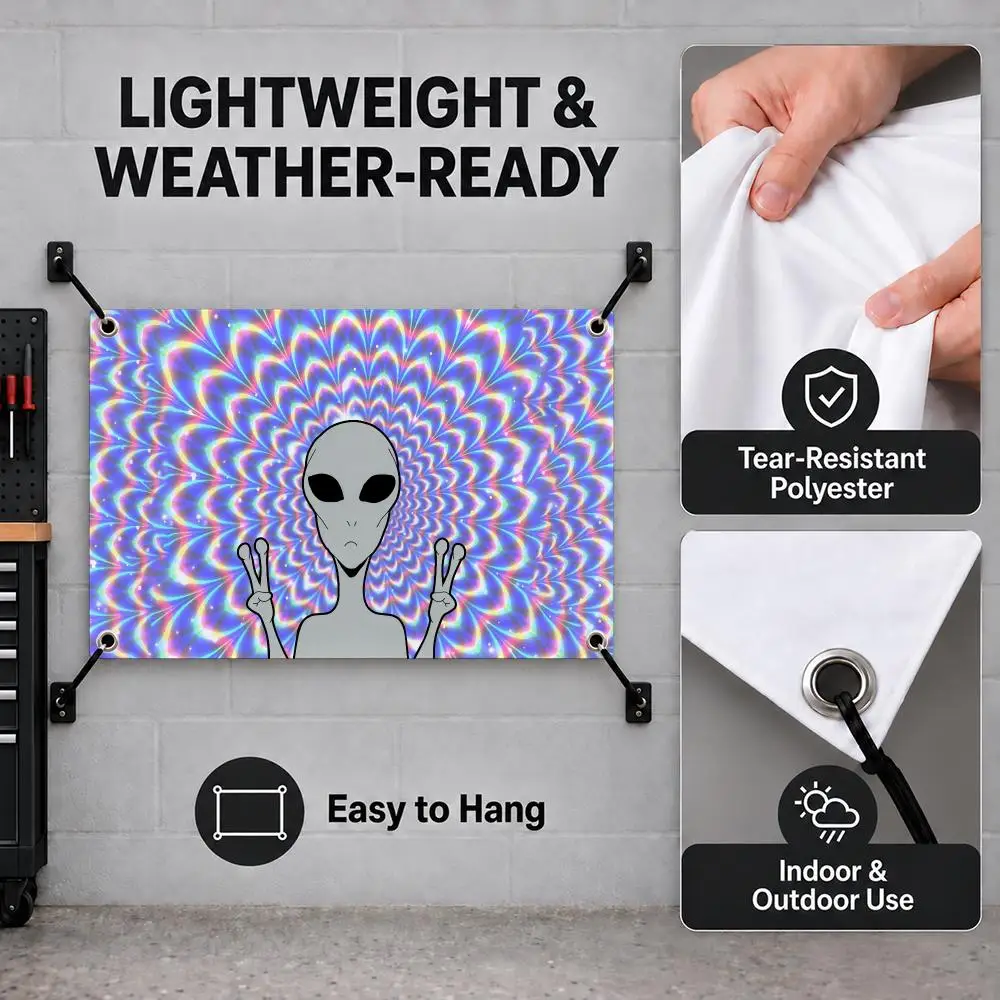 Psychedelic Alien Funny Flags Interior Wall Hanging Background Art Banner Bedroom Home Living Room Outdoor Party Decor