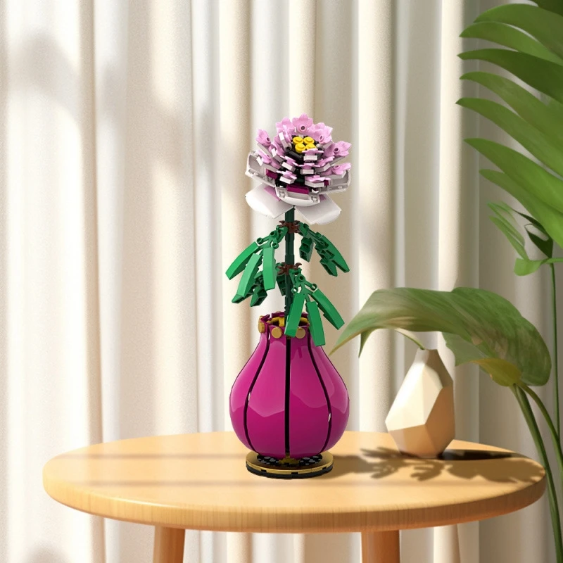 

Настольное украшение в виде цветка пиона из микро-блоков, миниатюрное растение в горшке для декора дома, стола, офиса, подарок для женщин и подростков