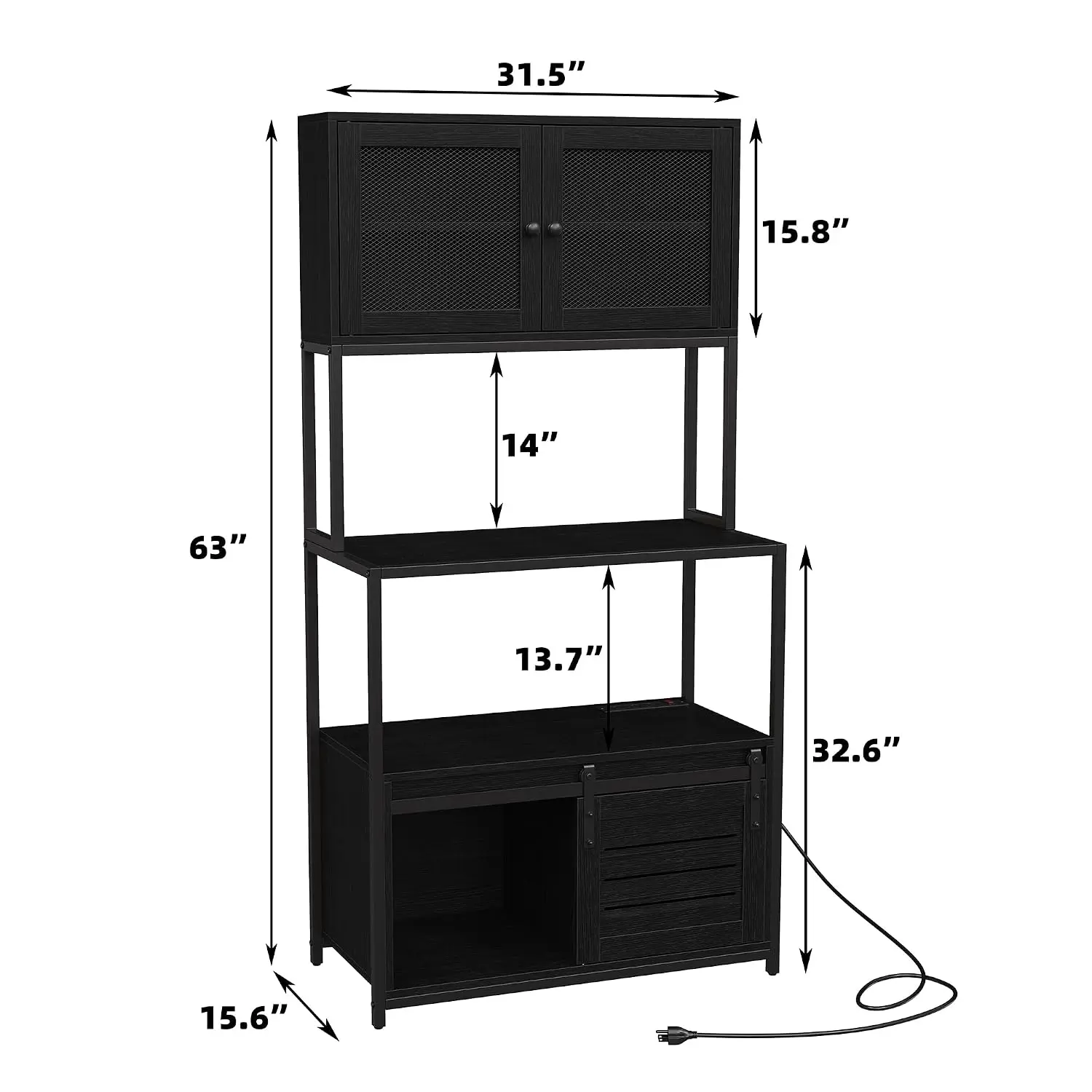 6-Tier Kitchen Bakers Rack with Power Outlet, Industrial Microwave Oven Stand with Shelves, Kitchen Utility Storage Shelf