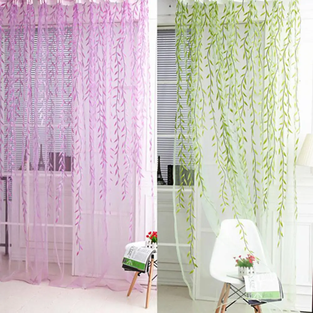 Pastoral Green Willow Sheer Curtains Window Yarn for Living Room Tulle Fabrics Kitchen Gauze Simple Curtain Panel Home Textiles