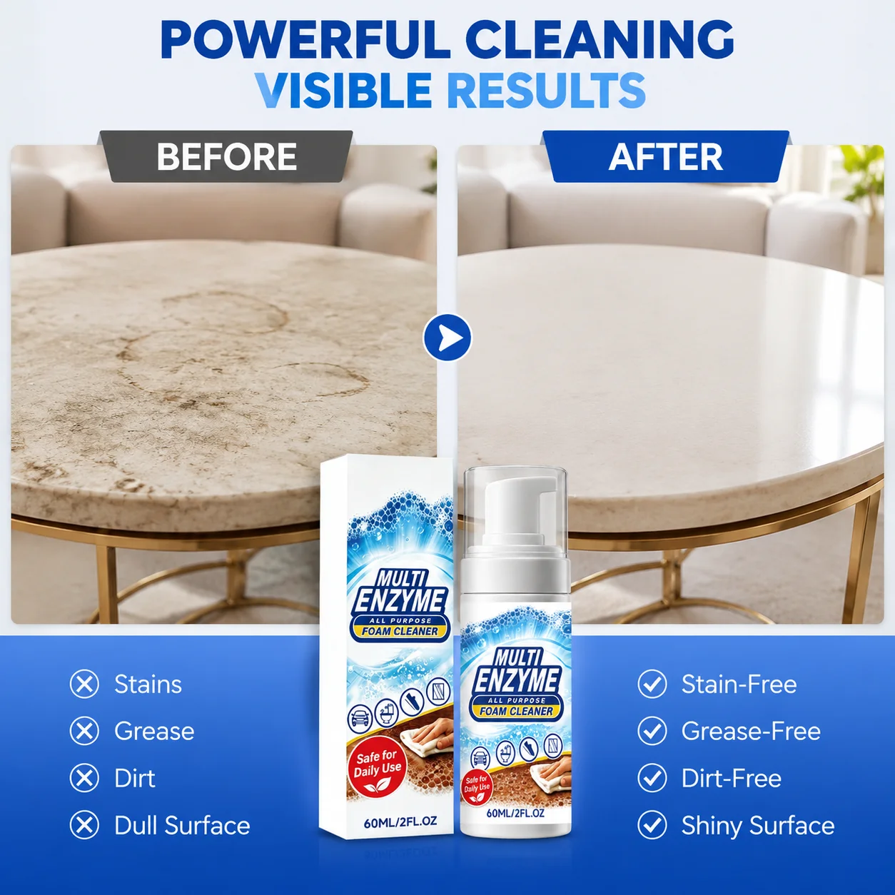 All Purpose Foam Cleaner Spray Multipurpose Household Car Interior Kitchen Bathroom Foam Cleaner Multi Surface Cleaner Foam 60ml