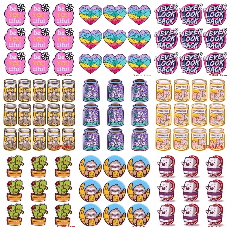 

10Pcs/Lot Cartoon Patch Iron On Embroidered Patches For Clothing Thermoadhesive Patches On Clothes Animal Cat/Flower Patch Badge