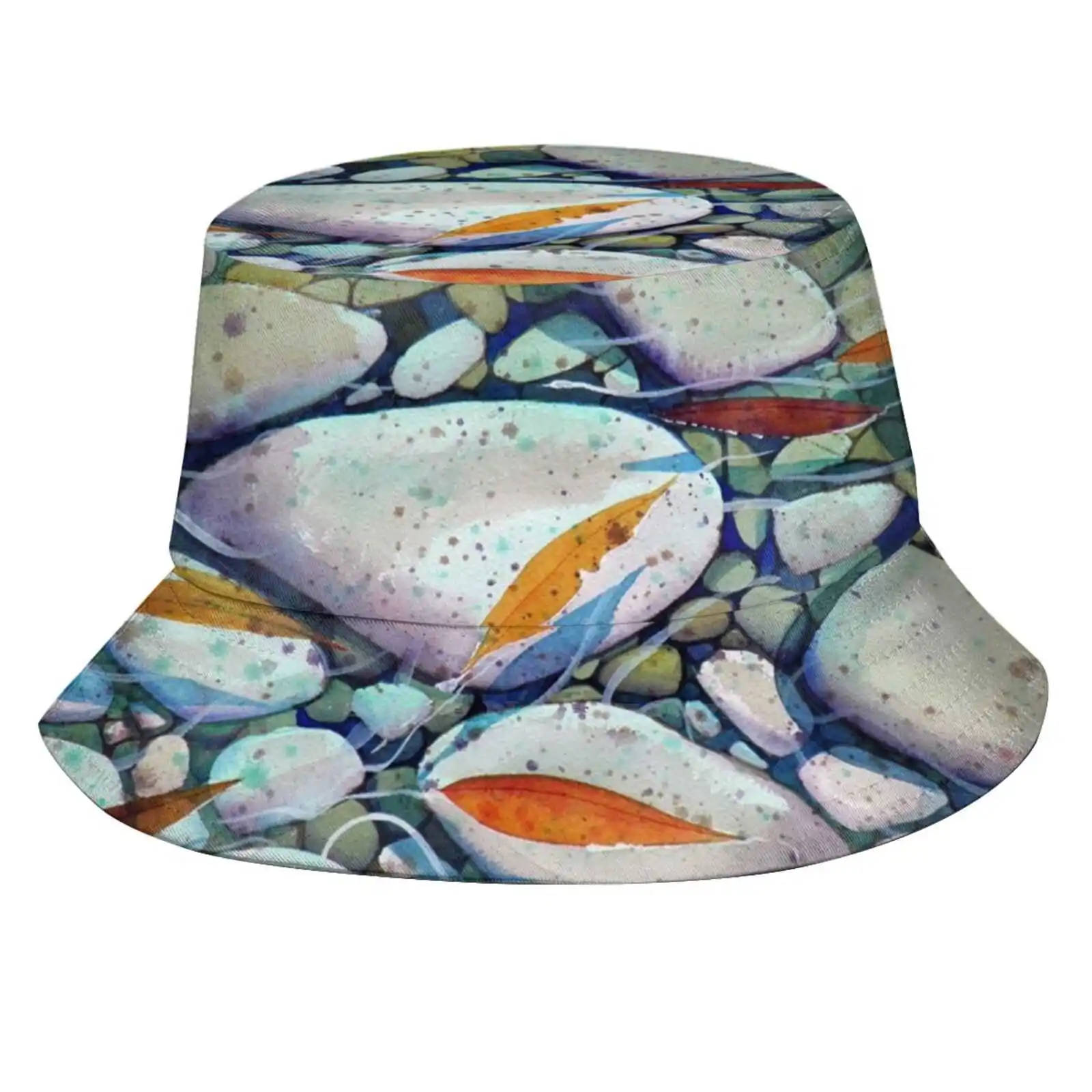 Escape To Nature Unisex Fashion Women Men Breathable Bucket Hats Watercolour Rivers Nature Rocks Pebbles Streams Environment