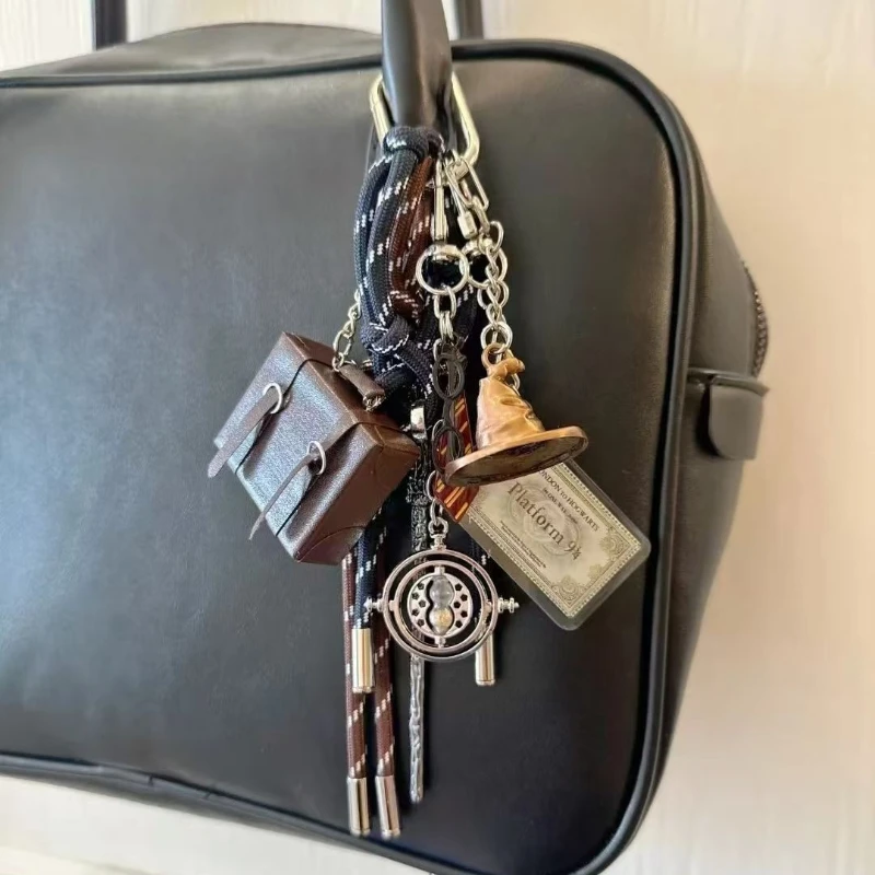 Retro Brown Style Magic Academy Combination Heart Extremely Complex Bag Pendant Weaving Rope Ornament Keychains Accessories Gift