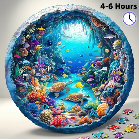 Puzzle Wooden Animal Ocean Wonders Wooden Puzzle - Unique Shape Animal Puzzle, Adult Relaxation Gift, Exquisite Boxed Set with Decorative Artworks