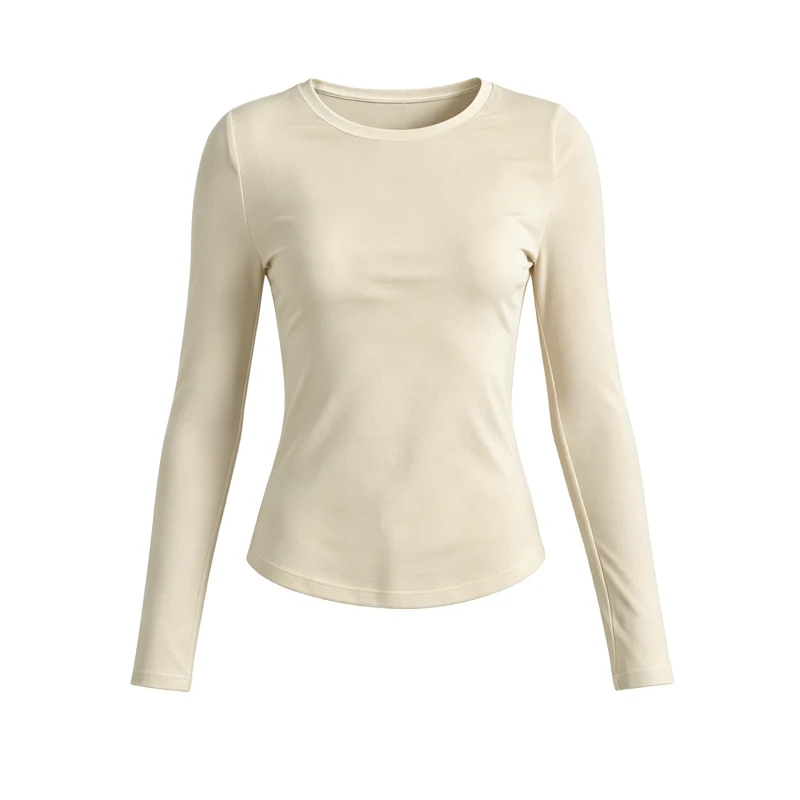 Damen Langarm Slim Fit T-Shirt, Einfarbiges Basic O-Neck Unterhemd, Lässiges Weiches Dehnbares Strick-Basis-Layer-Oberteil, Damen-Alltags-T-Shirt – Detail 11