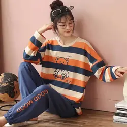 Große Größe 3xl Damen Pyjamas Sets gestreifte Pyjamas Lounge wear Sommer Herbst Nachtwäsche Cartoon Pyjamas Mujer 2 Stück pjs Homewear