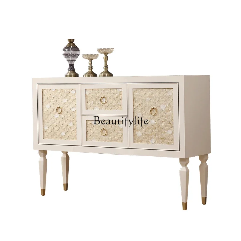 

yj39 White shell side cabinet American light luxury drawer locker solid wood multi-function