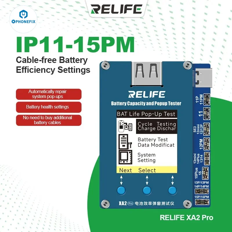 RELIFE XA2 Pro Battery Efficiency Pop Up Tester for IPhone 11-15 Pro max Battery Health Detection Resolving Pop-up Window Issues