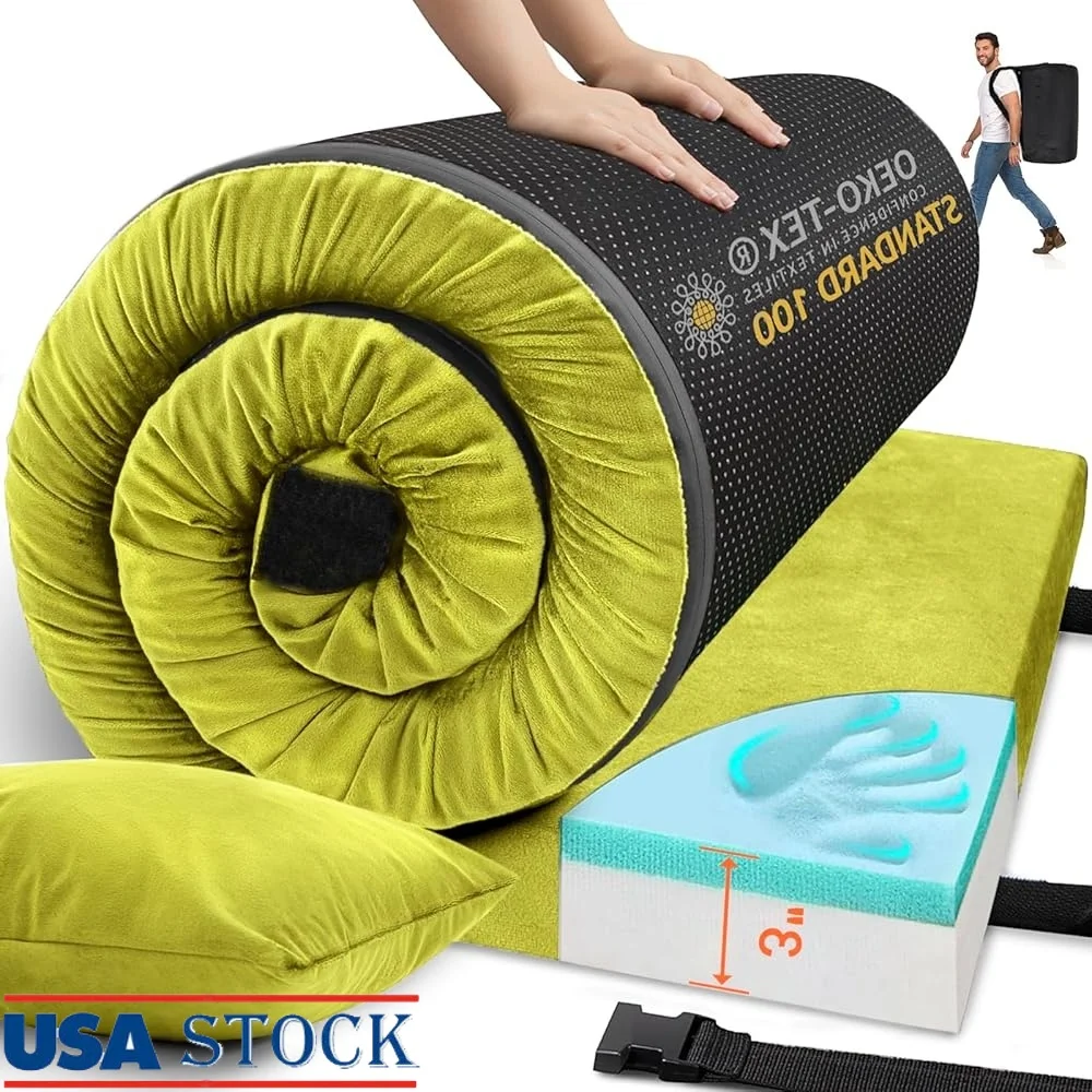 

Memory Foam Camping Mattress Portable Roll-Up Sleeping Pad Waterproof Sleeping Mats with Pillow Indoor Outdoor Floor Mattress