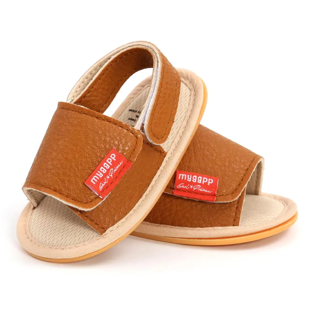 New Vintage Leather Newborn Baby Sandals Baby Boy Girl Anti-Slip Solid Color Bow Baby Walking Soft Rubber Sole Garden Shoes