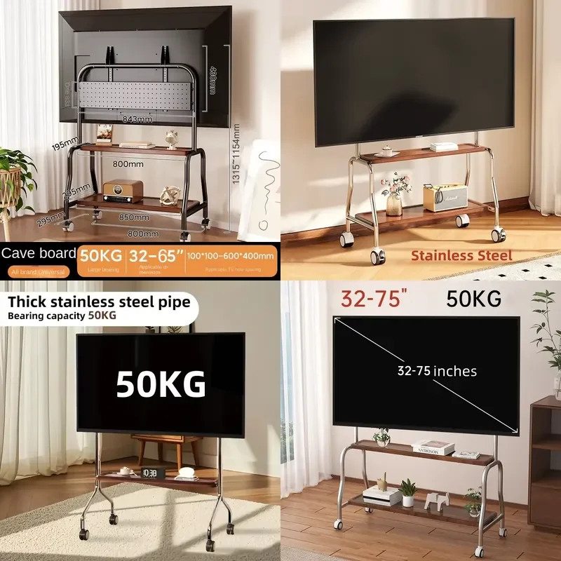 Mobile TV Cart Easel Rolling TV Stand for 32 to 65 Inch Flat Panel Screens Stainless Steel Portable Floor TV Stand with